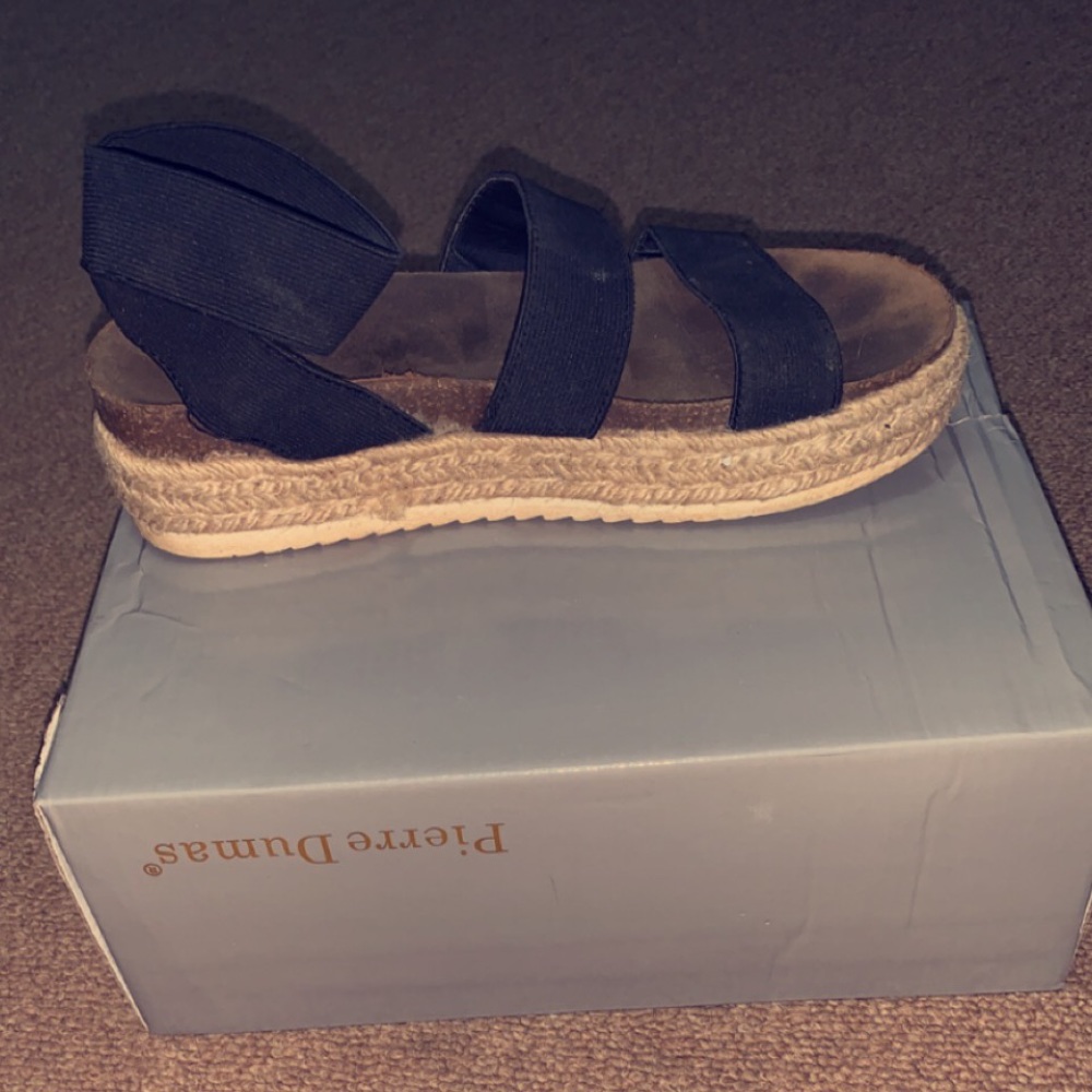Ankle Elastic Strap Espadrille Cork Platform Wedge Open Toe Studded Sandals